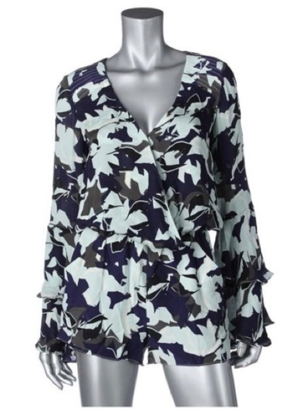 Parker Open‑Back Wrap Romper – Blue/Gray Abstract Print (S) - Picture 3 of 8